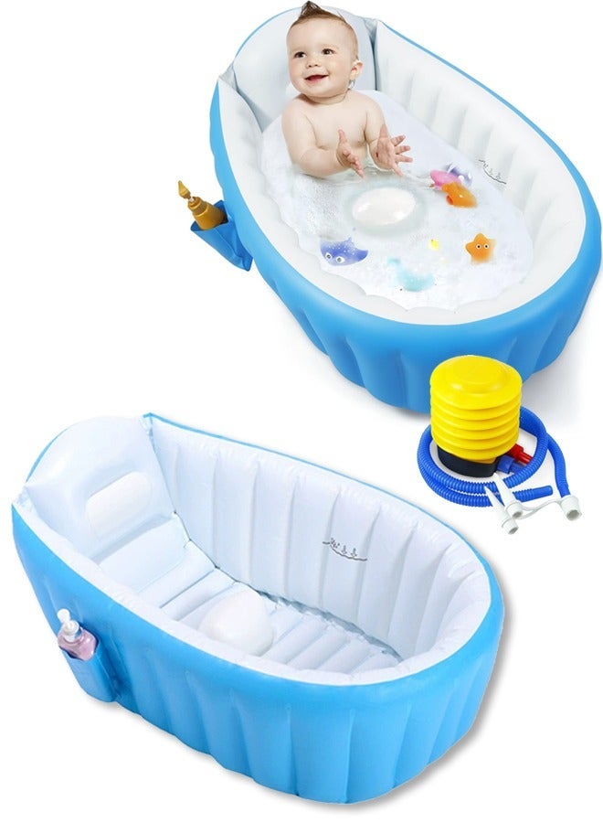 DUNISO Baby Inflatable Bathtub,Portable Infant Toddler Bathing Tub,Foldable Non-Slip Shower Basin,with Air Pump,with Pockets,Impact Resistant and Pressure Resistant,Suitable for Floors, Beds, Bathrooms, Lawns, and Beaches,98*65*28cm - Image 1